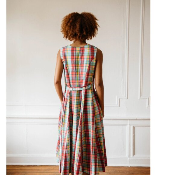 Nikki Chasin Sleeveless Baroness Dress Pink Peony Plaid - Picture 2 of 6